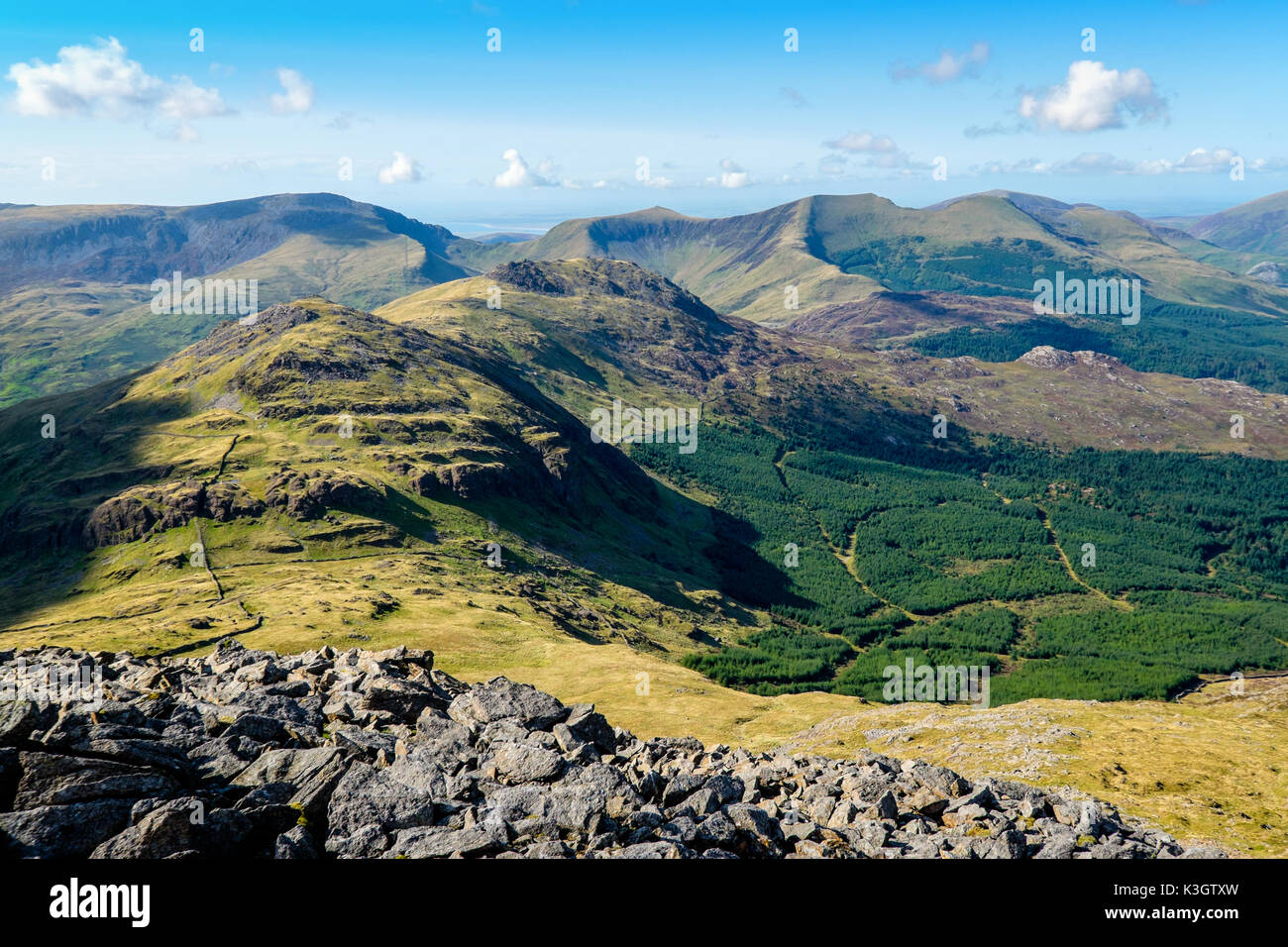 The Nantle Ridge, Snowdonia seen from Moel Hebog to the south. Snowdonia, North Wales, UK Stock Photo