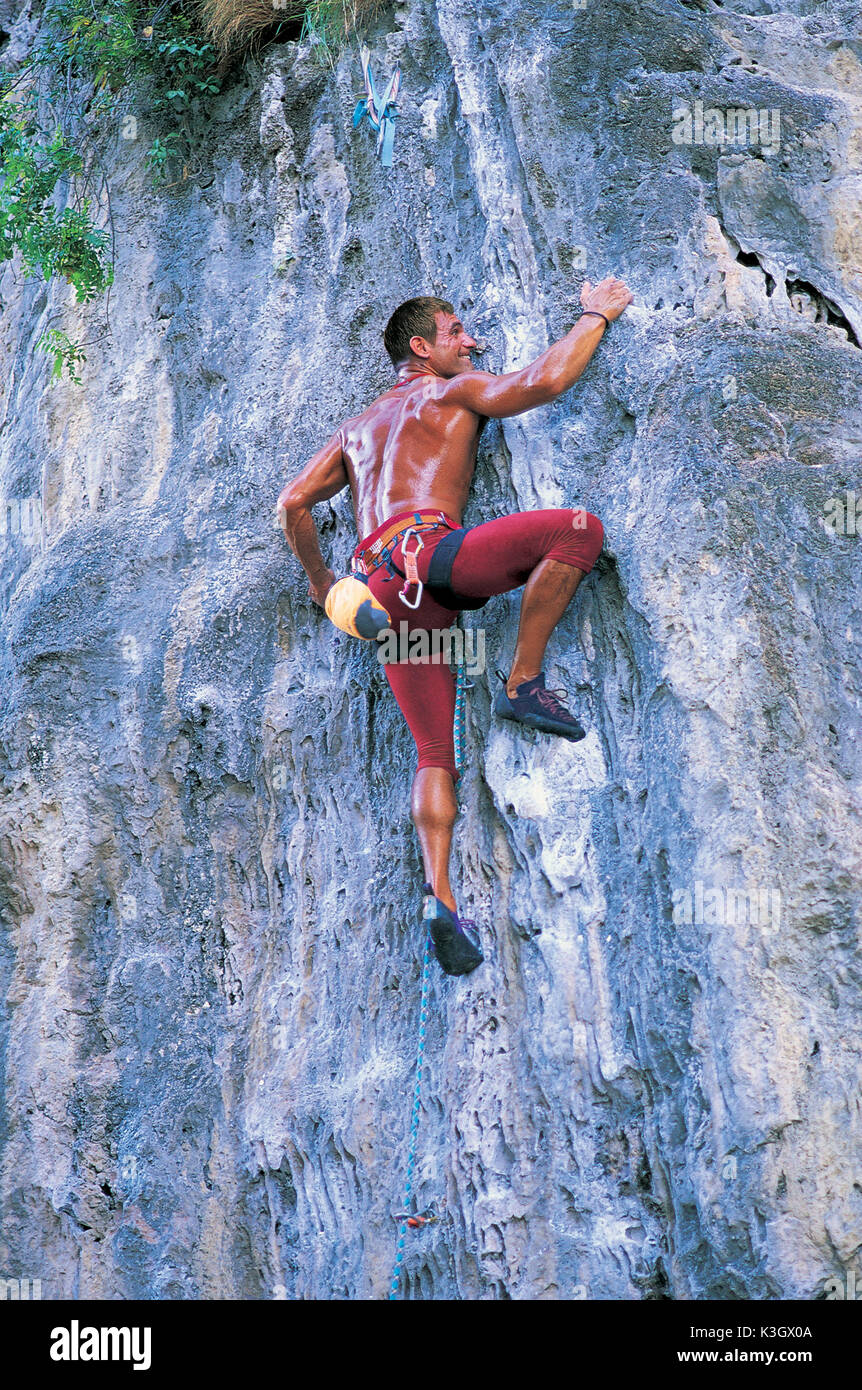Freeclimber in cliff face Stock Photo