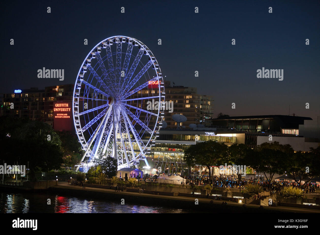 Illuminated Ferris Wheel on South Bank, Brisbane, Australia Stock Photo