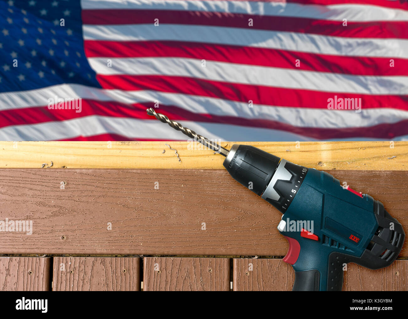 Happy Labor Day background with deck and drill Stock Photo