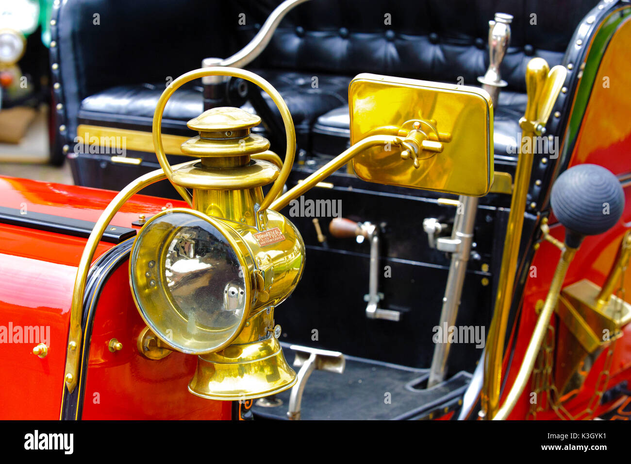 Old-timer rally 'Herkomer contention' in Landsberg in Lech for at least 80 year-old cars, here close detail of the lighting Stock Photo