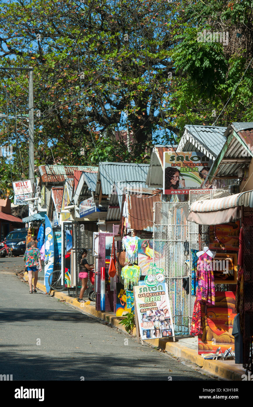 The Dominican Republic, north coast, Sosua, souvenir shops at the way to the beach Stock Photo