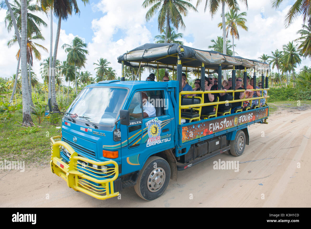 The Dominican Republic, peninsula Samana, los Galeras, tourist bus on the journey to the Playa Rincon Stock Photo