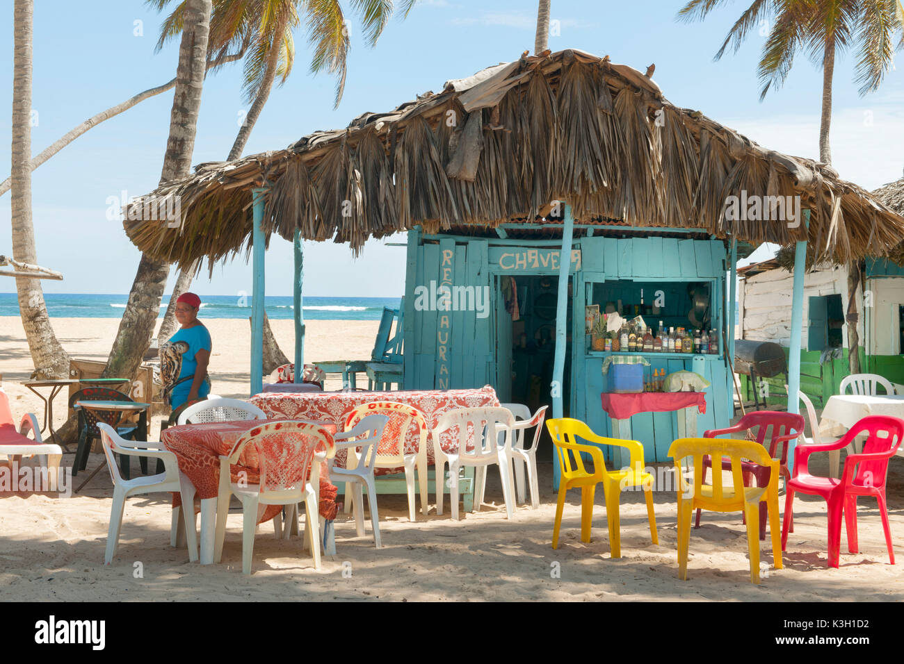 The Dominican Republic, north-east, Rio San Juan, La Entrada, restaurant at the Playa La Entrada Stock Photo