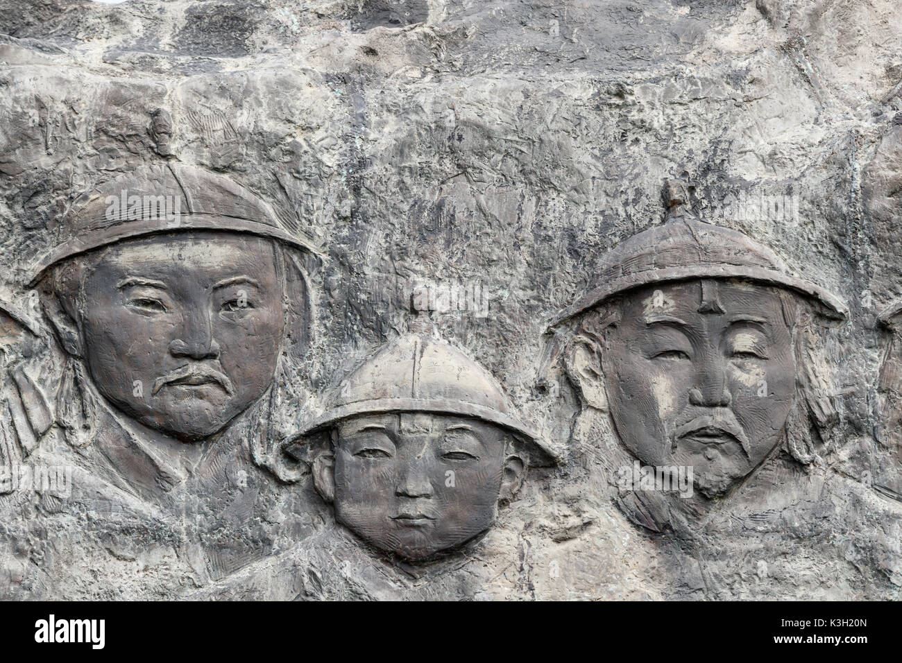 The site of Xanadu, Inner Mongolia, China - July 26, 2017: Reliefs and the statue of Kublai Khan grandson of Genghis Khan.The site under the protecti Stock Photo