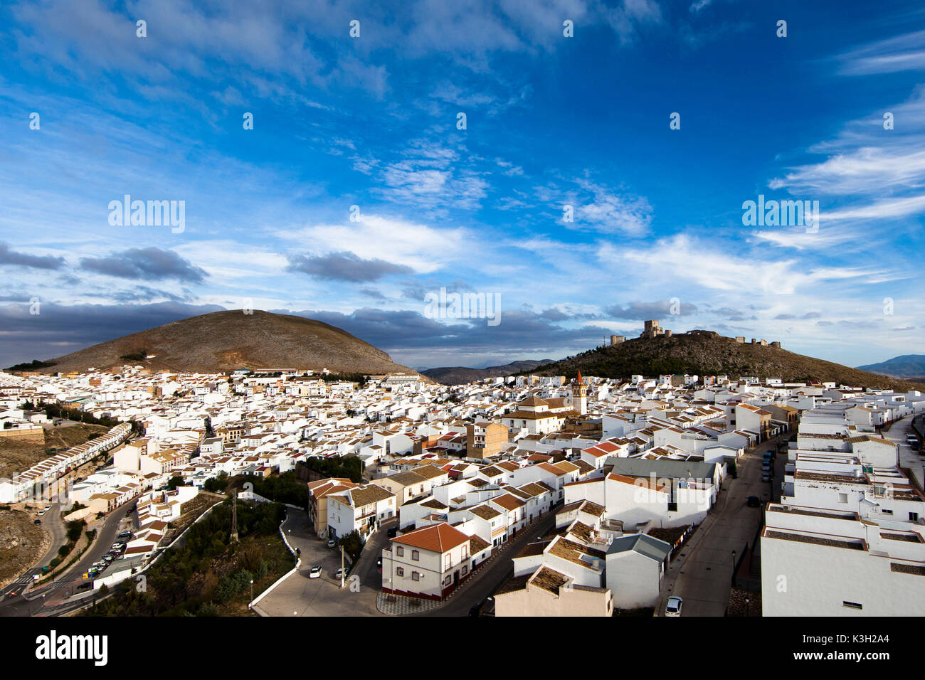 Teba, Castello de la Estrella, mountain village, Andalusia, aerial picture, province Malaga, Spain Stock Photo