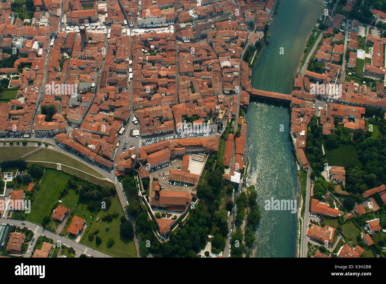 Bassano del Grappa, centre, aerial picture, province Vicenza, Brentatal, region Veneto, Italy Stock Photo