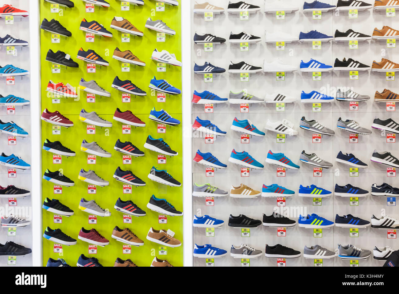 England, London, Piccadilly, Lilywhites Store, Display of Trainers Stock Photo