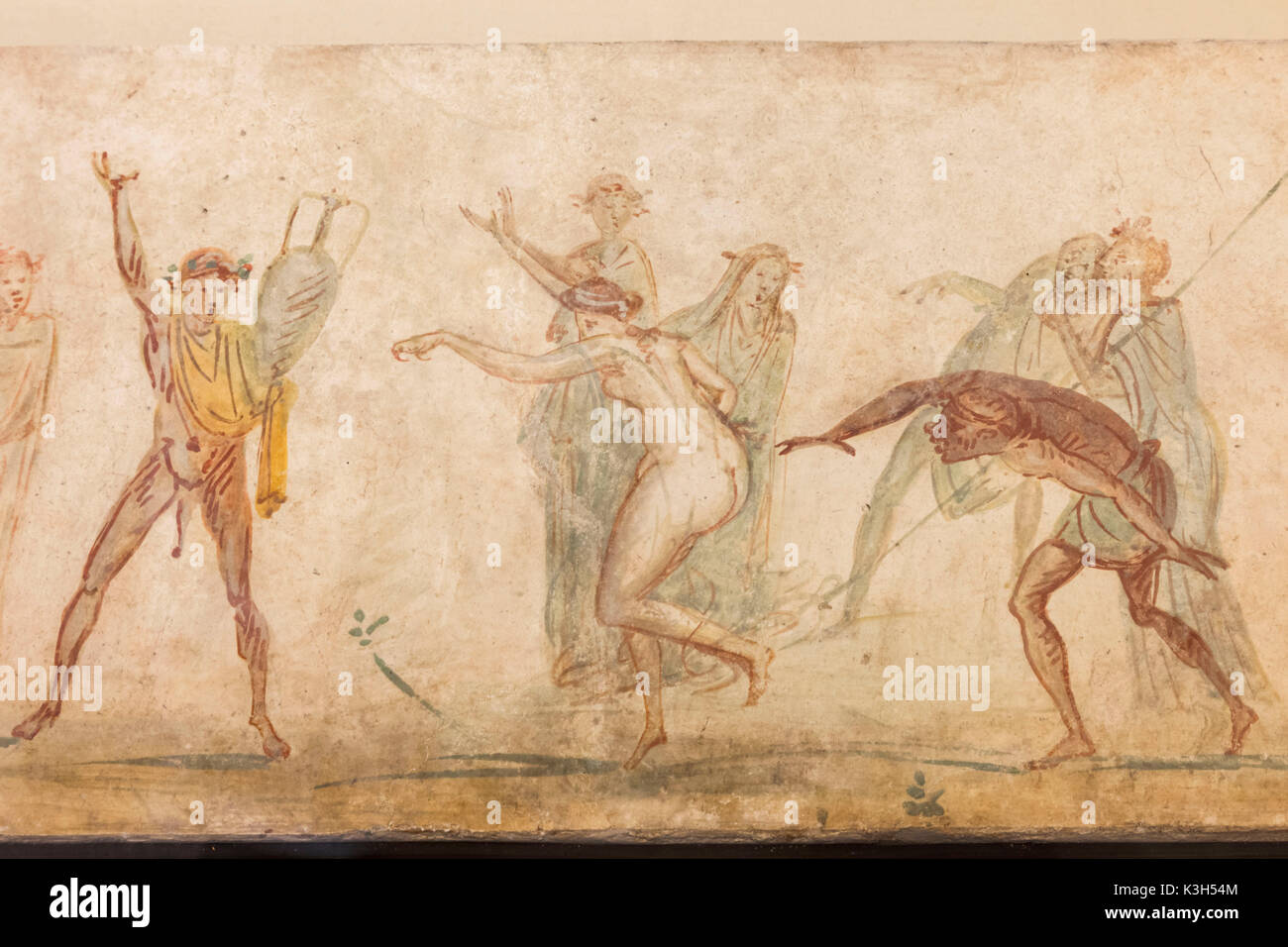 England, London, British Museum, Roman Empire Room, Roman Wall Painting depicting Followers of Bacchus from a Tomb in the Villa Pamphilj, Rome dated 50 BC Stock Photo