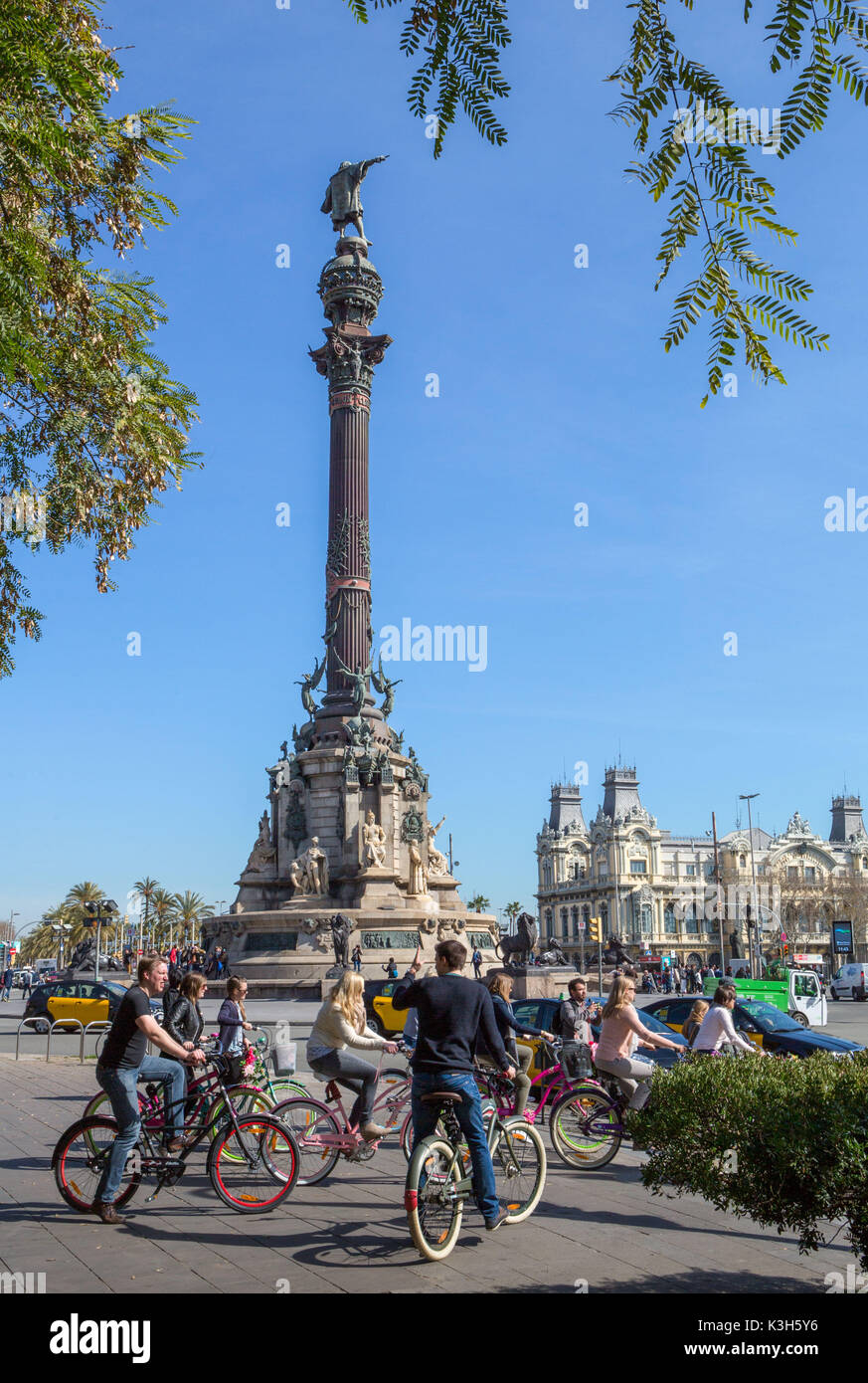 Spain, Catalonia, Barcelona City, Colombus Monument, Stock Photo