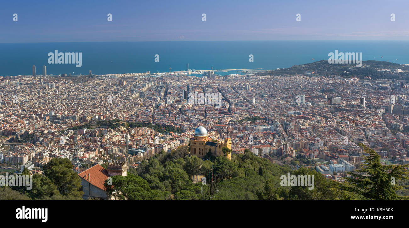 Spain, Catalonia, Barcelona City, Panorama from Tibidabo Mountain Stock Photo
