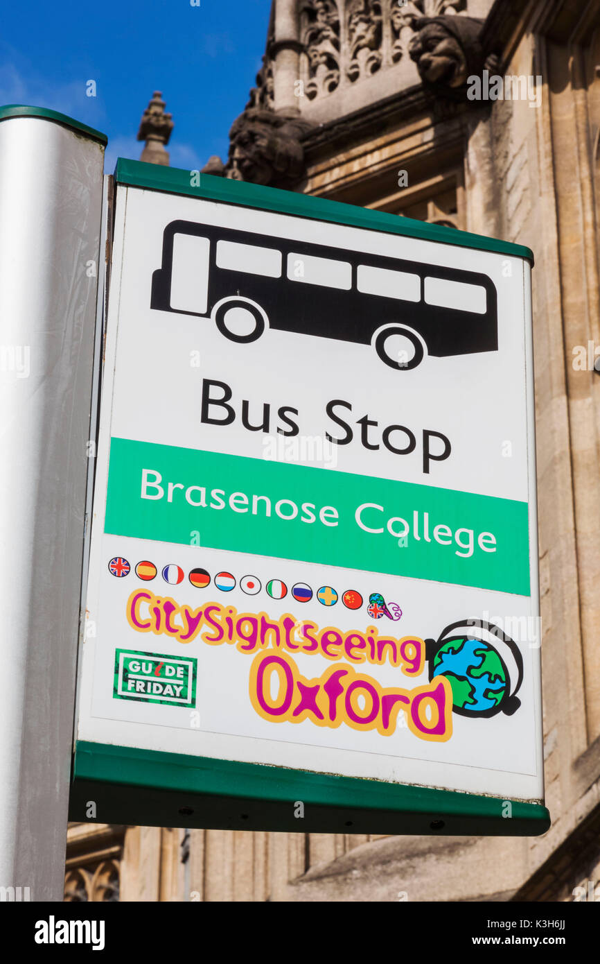 England, Oxfordshire, Oxford, Bus Stop Sign Stock Photo Alamy