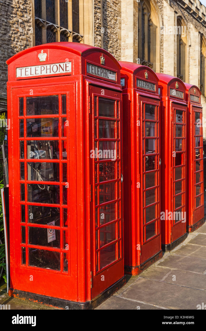 England, Cambridgeshire, Cambridge, Traditional Red Telephone Boxes Stock Photo