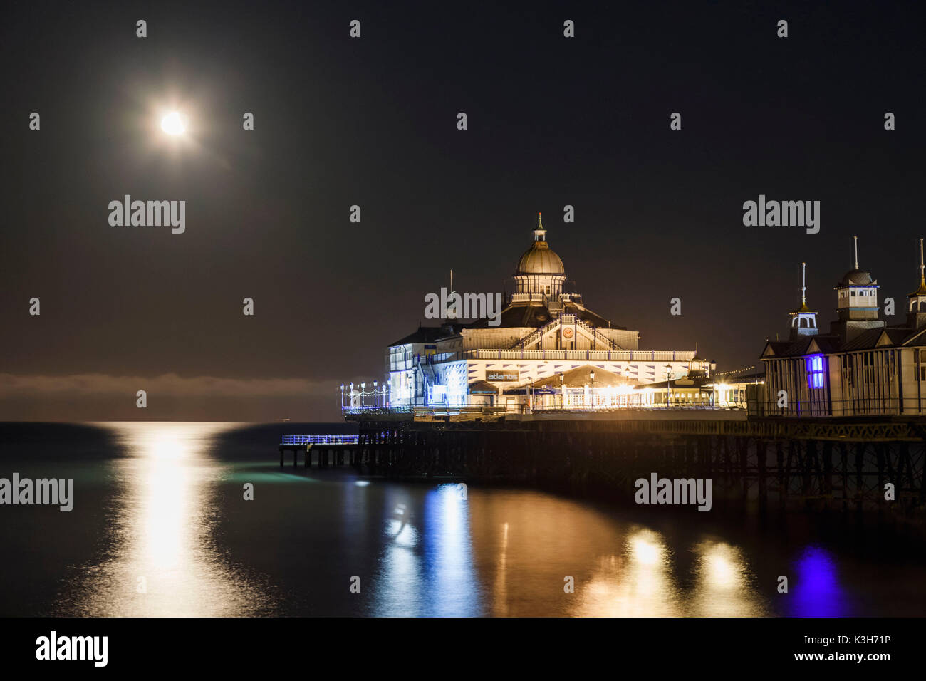 England, East Sussex, Eastbourne, Eastbourne Pier in the Moonlight Stock Photo