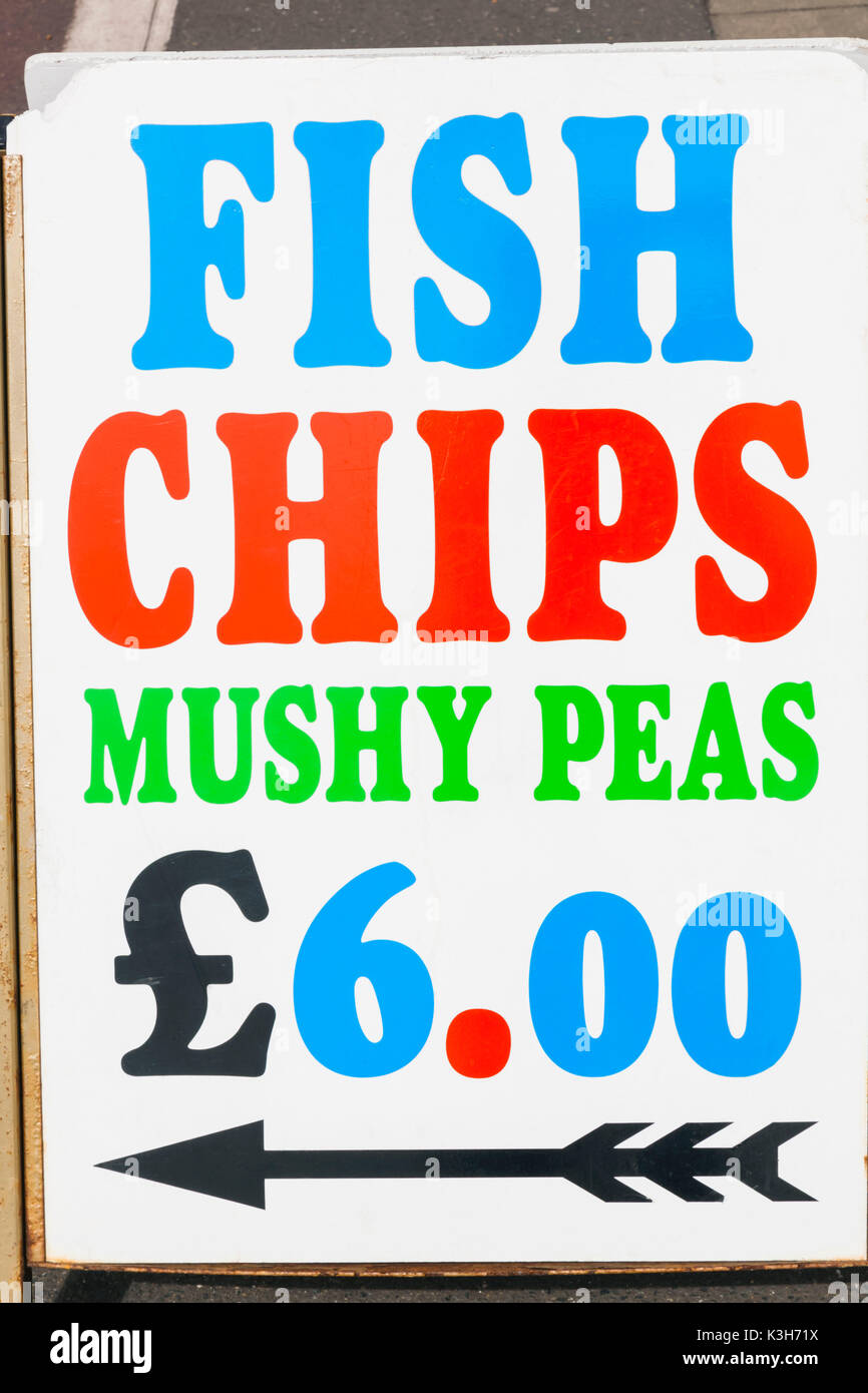 England, East Sussex, Brighton, Fish and Chip Sign Stock Photo