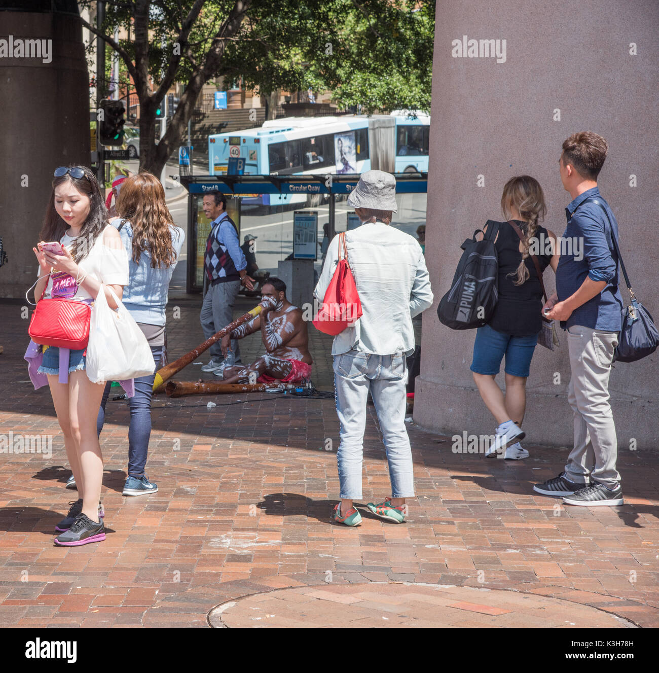 SYDNEY,NSW,AUSTRALIANOVEMBER 20,2016 Aboriginal street artist with white paint body