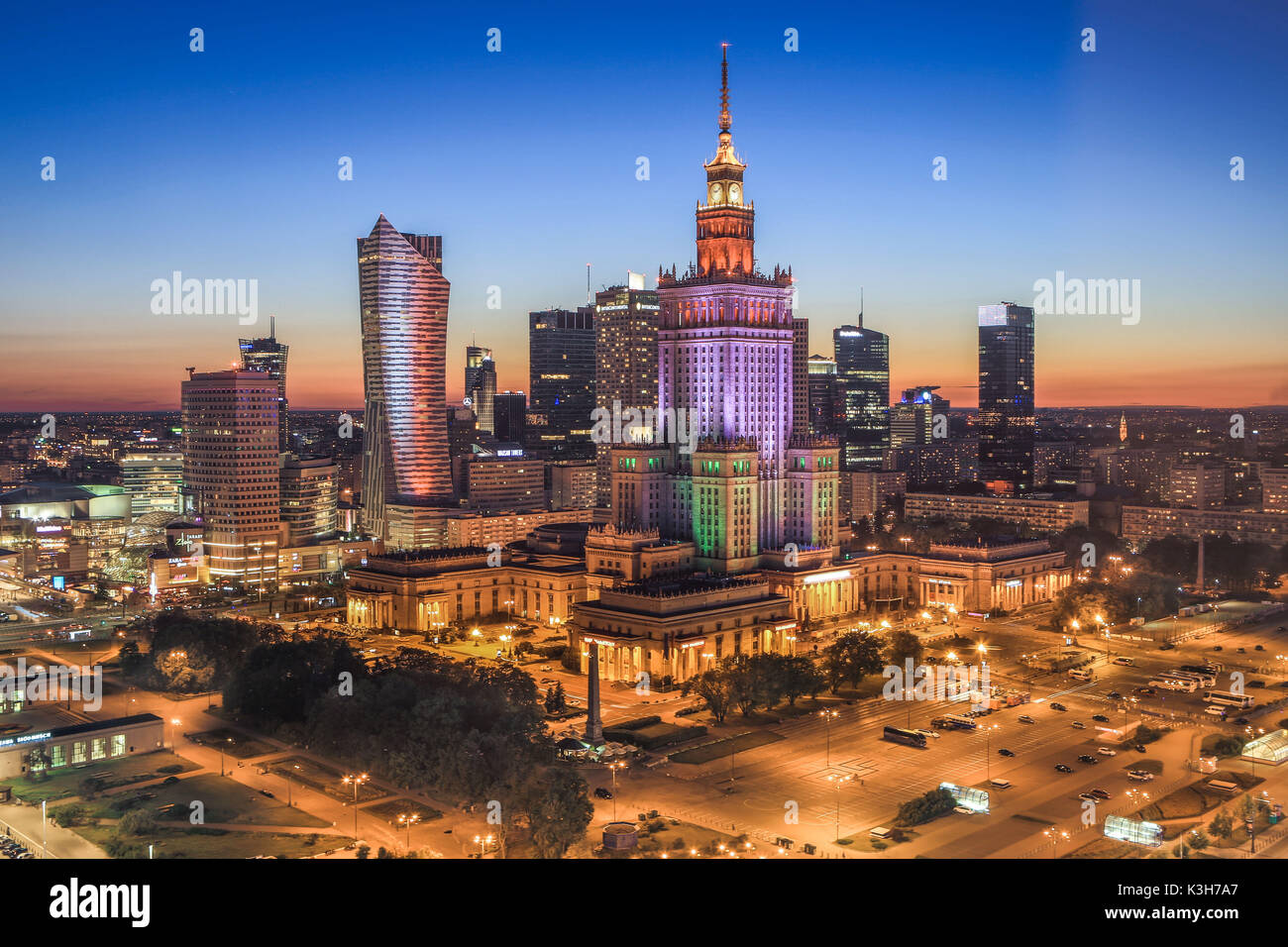 Poland, Warzaw City, Down town Warsaw Skyline Stock Photo