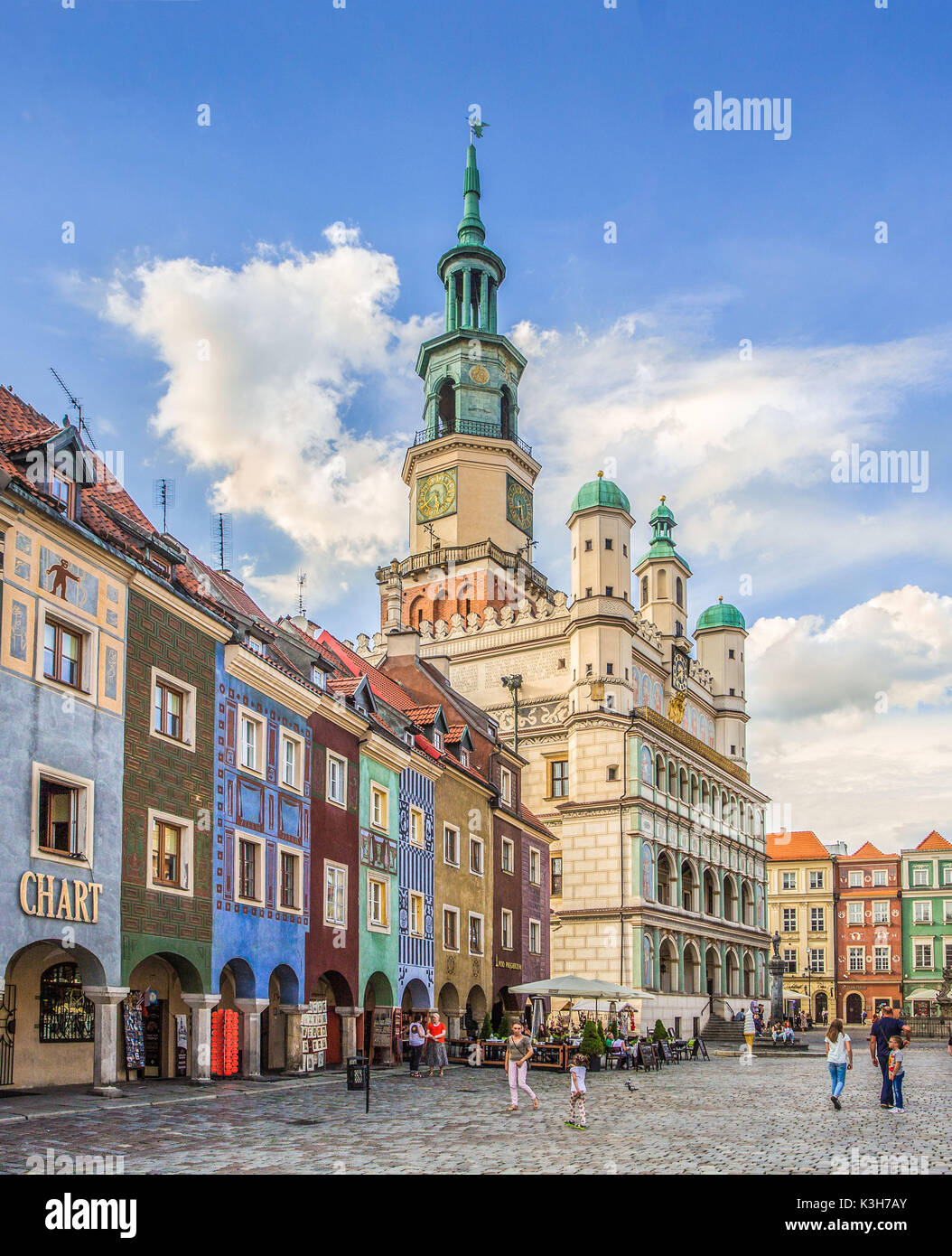 Poland, Poznan City, Stary Rynek, Town Hall Building, Picturesque houses, Old Town Square Stock Photo