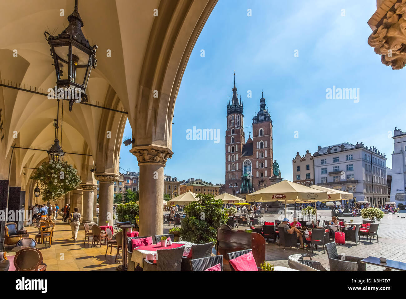 Poland, Krakow City, Market Square, St. Mary's Basilica Stock Photo