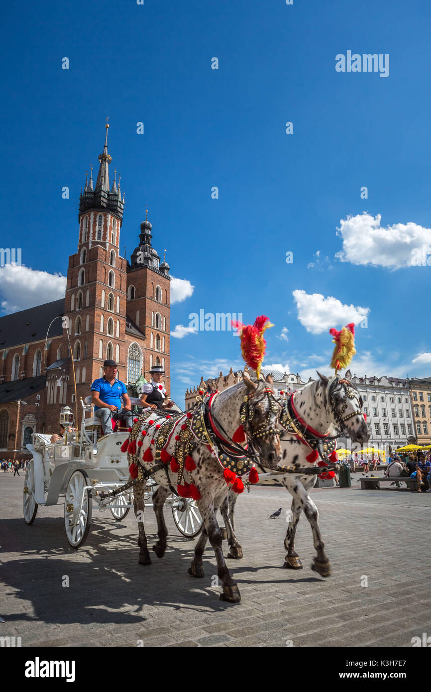 Poland, Krakow City, Market Square, St. Mary's Basilica Stock Photo