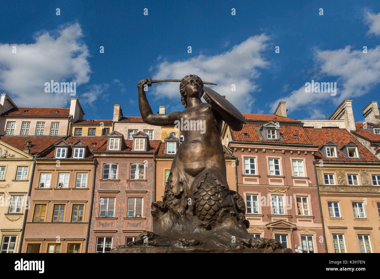 Poland, Warzaw City, Old City Square, The Siren statue Stock Photo