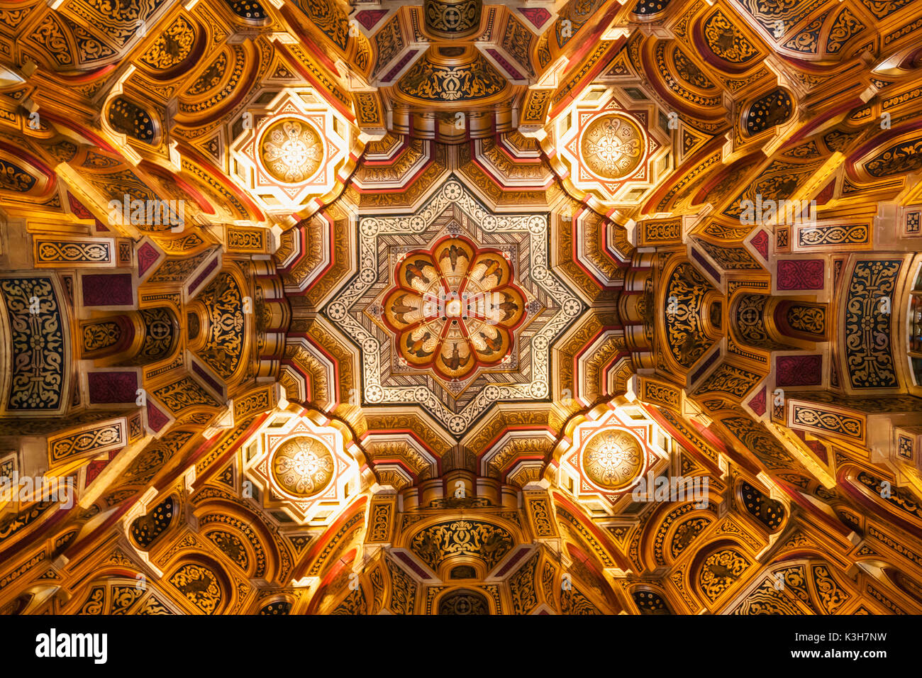 Wales, Cardiff, Cardiff Castle, The Arab Room Ceiling Stock Photo