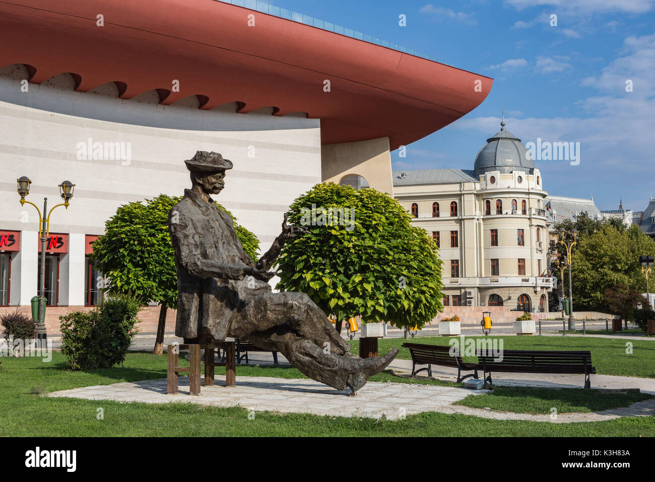 Romania, Bucharest City, New National Theatre Building, statue Stock Photo