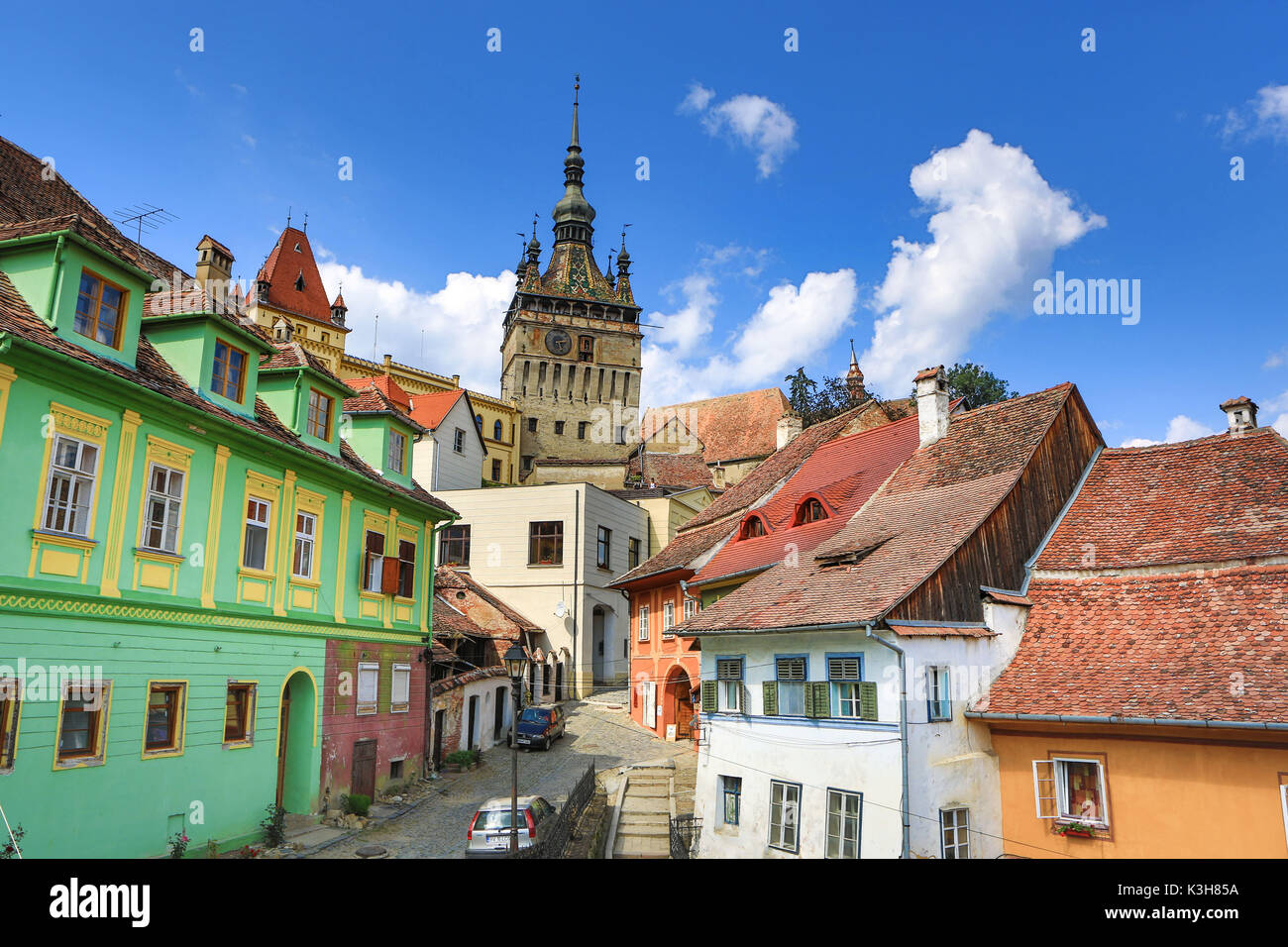 Romania, Mures County, Sighisoara City, The Citadel, Clock Tower Stock Photo