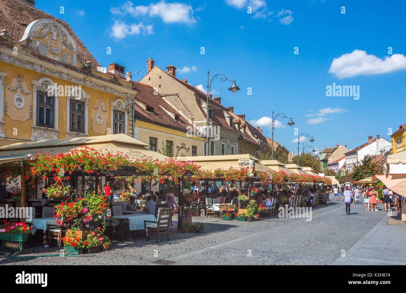 Romania, Sibiu City, Old Town, Nicolae Balsescu pedestrian street Stock Photo