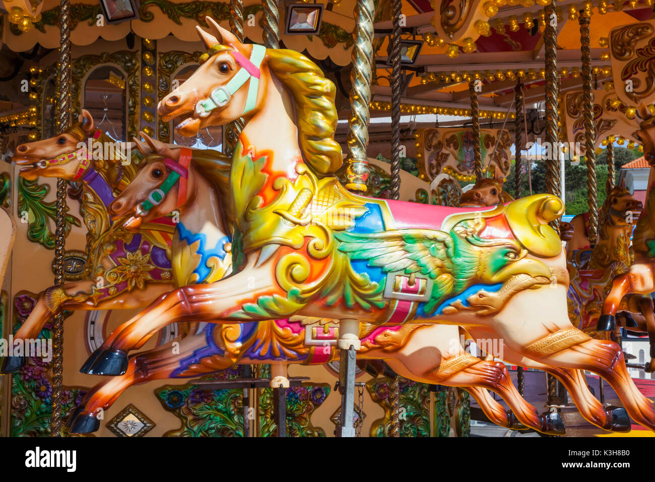 England, East Sussex, Hastings, Hastings Pier, Carousel Horse Stock Photo