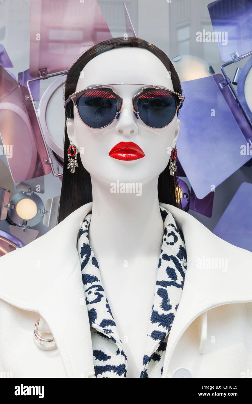 England, London, Bond Street, Dior Shop Window Display Mannequin Stock Photo