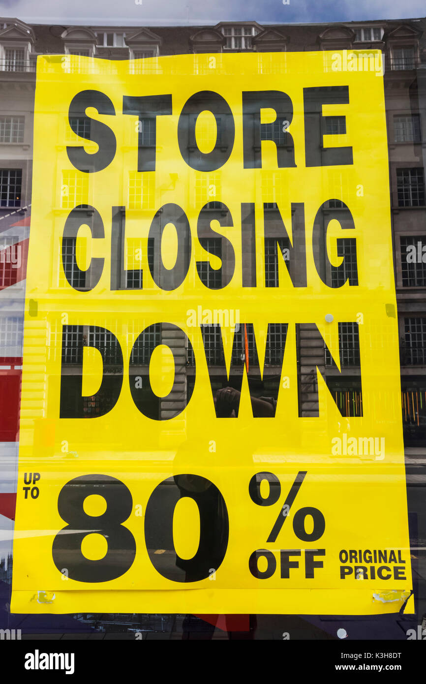 England, London, Regent Street, Store Closing Down Sign Stock Photo