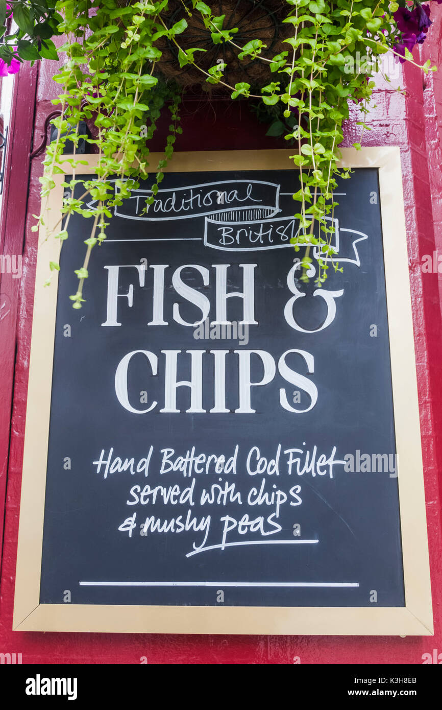 England, London, Pub Fish and Chip Sign Stock Photo