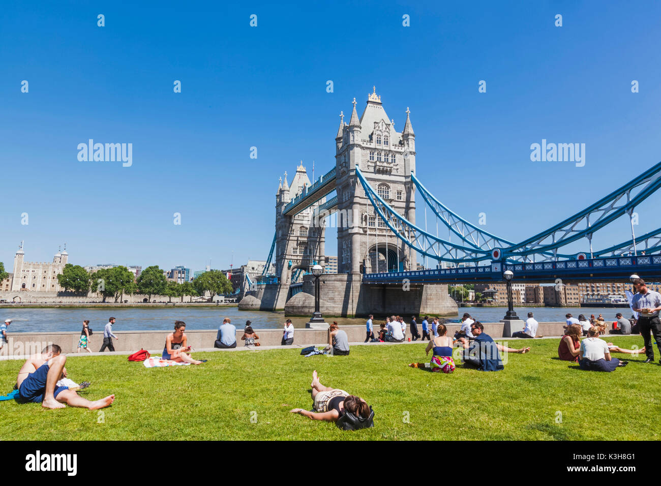 England, London, Southwark, Potters Field and Tower Bridge Stock Photo