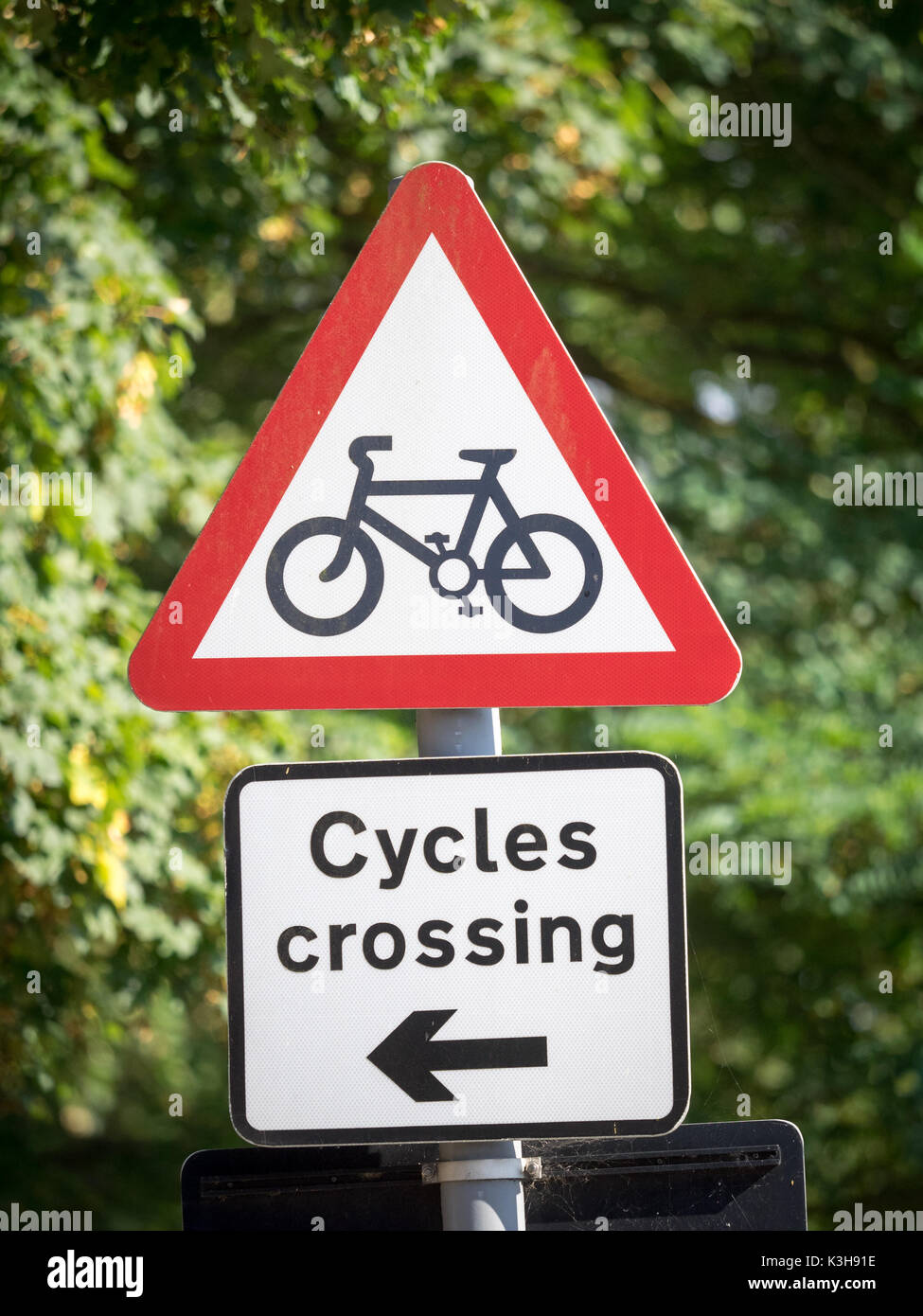 Cycles Crossing Sign at a junction in Cambridge UK Stock Photo