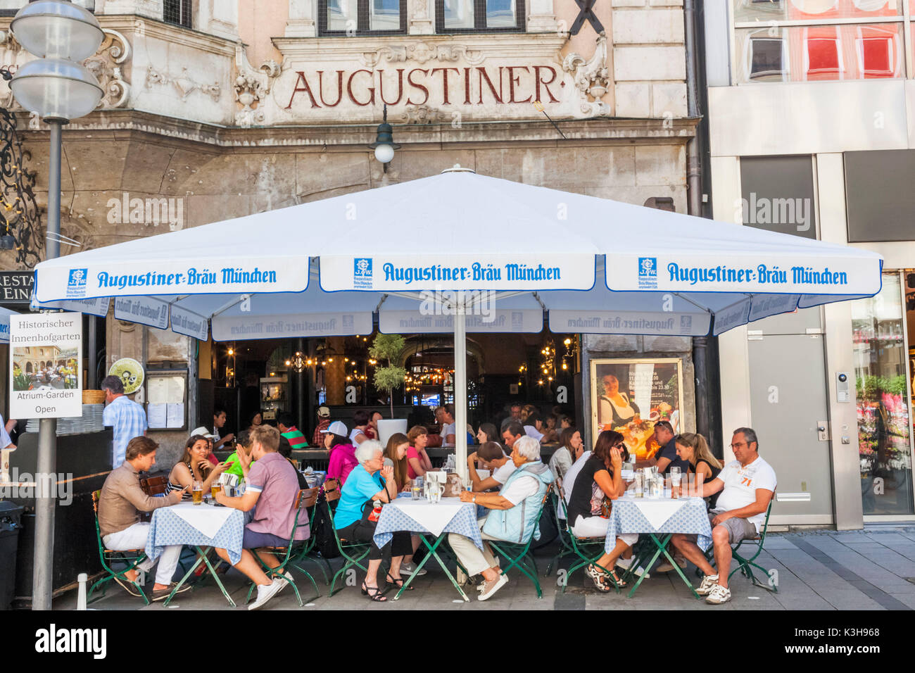 Germany, Bavaria, Munich, Neuhauser strasse Shopping Street, Augustiner Brewery Restaurant and Beer Hall Stock Photo