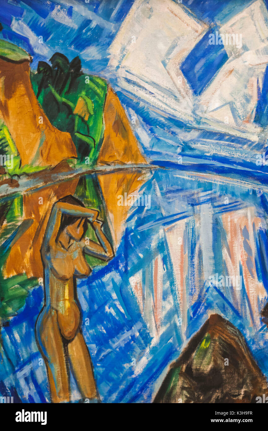 Germany, Bavaria, Munich, The Pinakothek Museum of Modern Art (Pinakothek der Moderne), Painting titled 'Glaserner Tag' by Erich Heckel dated 1913 Stock Photo