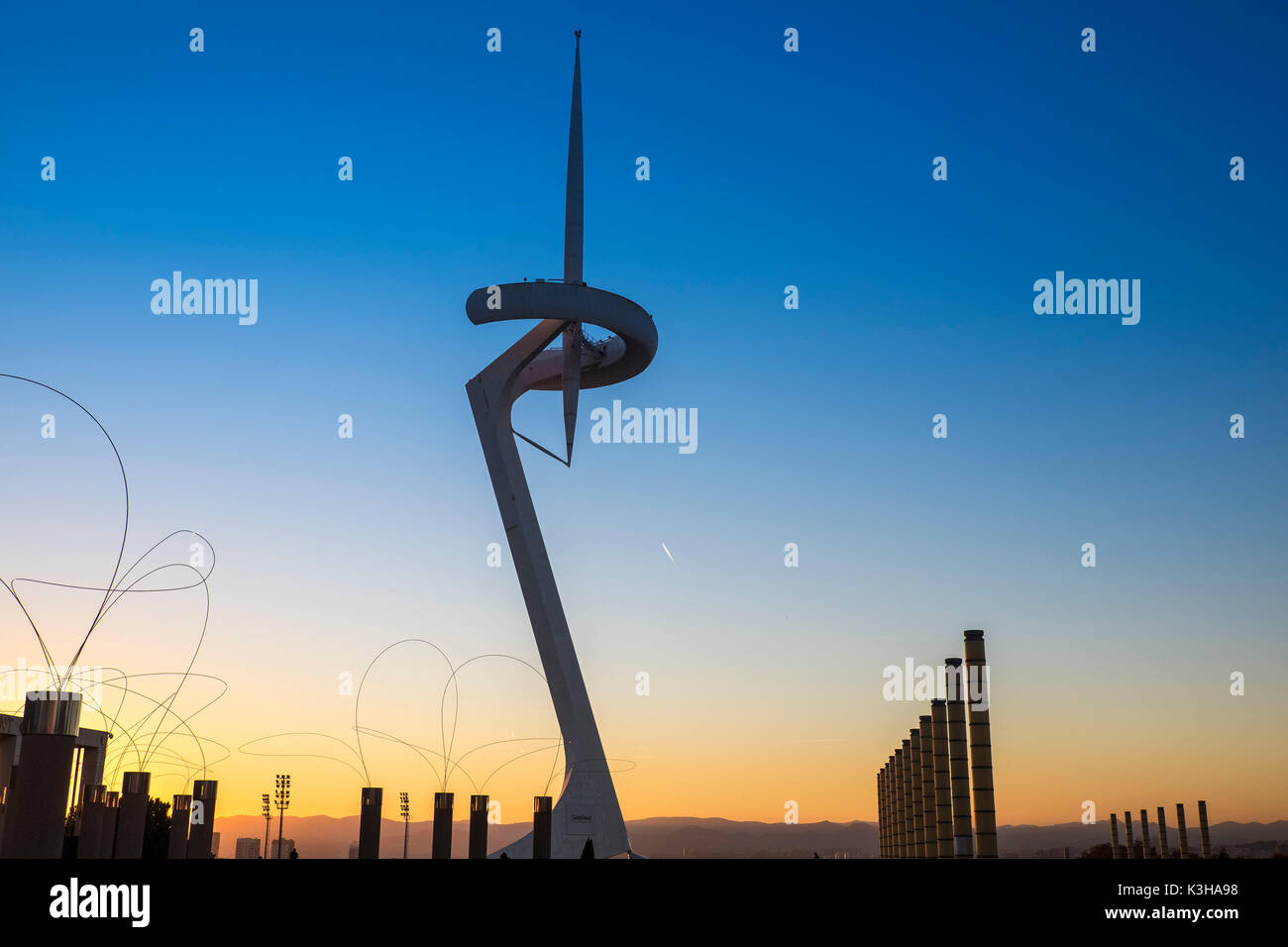Calatrava Tower in Olympic Park of Monjuic in Barcelona Catalonia Spain Stock Photo