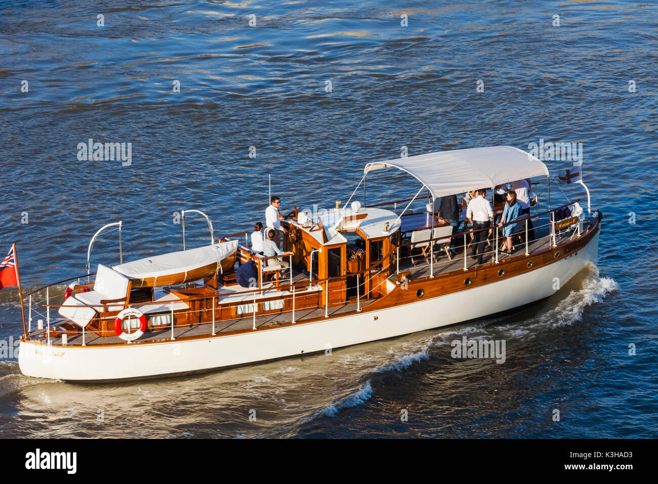 England, London, Small Luxury Motorboat on River Thames Stock Photo