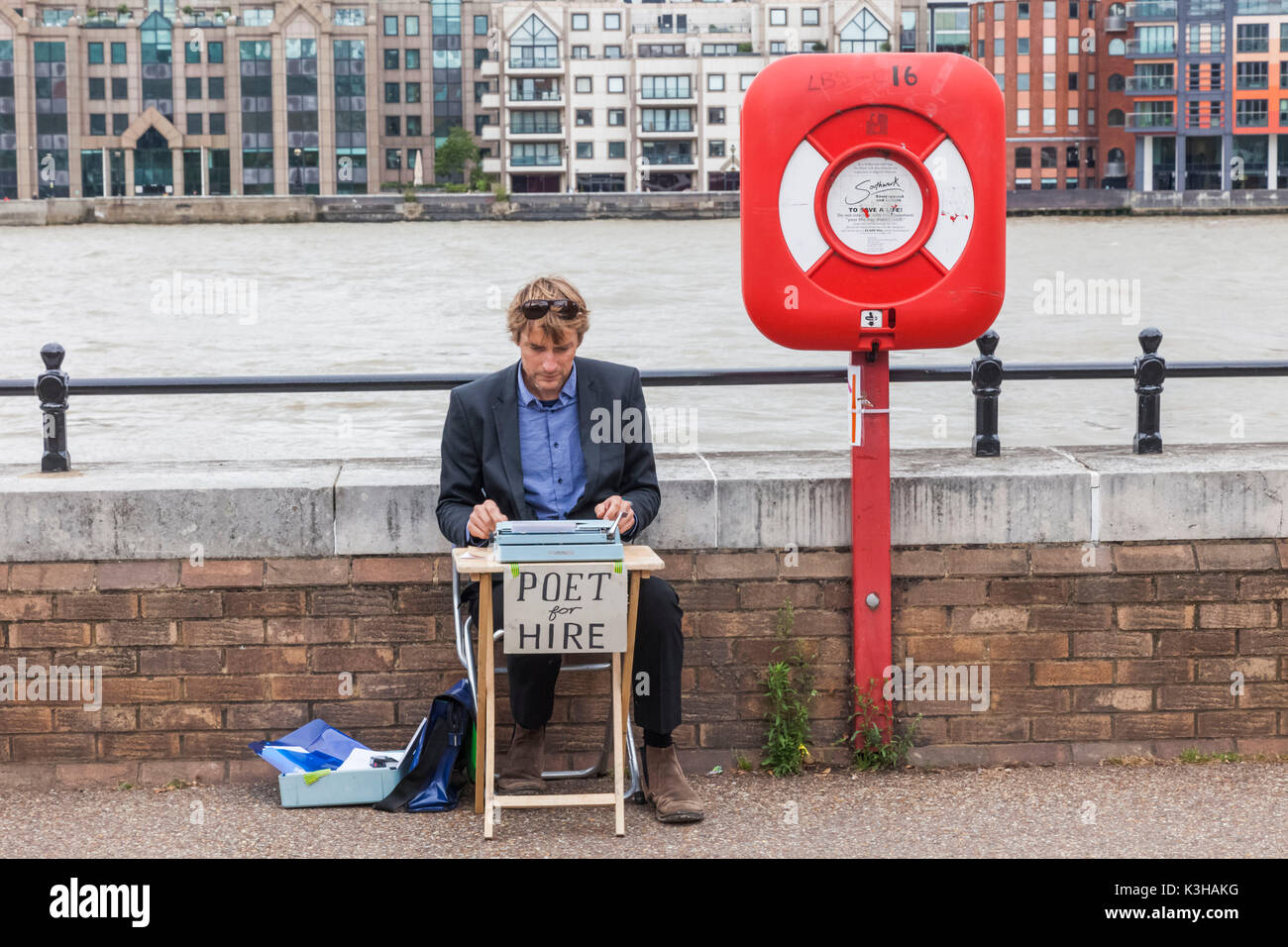 England, London, Southwark, Bankside, Poet for Hire Stock Photo