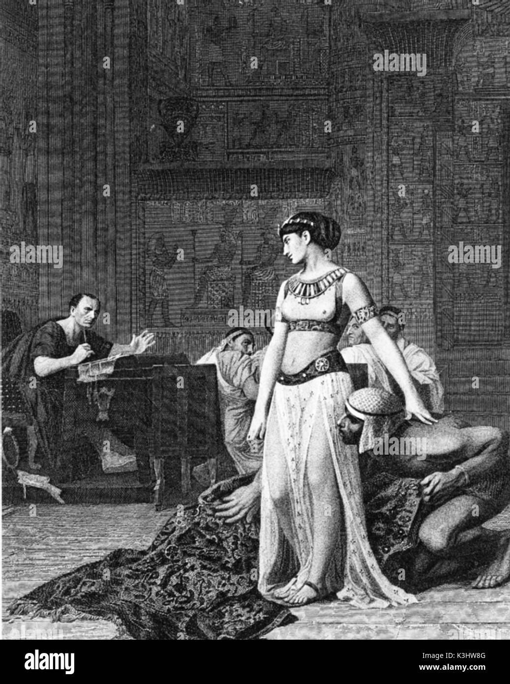CLEOPATRA BEFORE JULIUS CAESAR an engraving from the original painting by Gerome Stock Photo