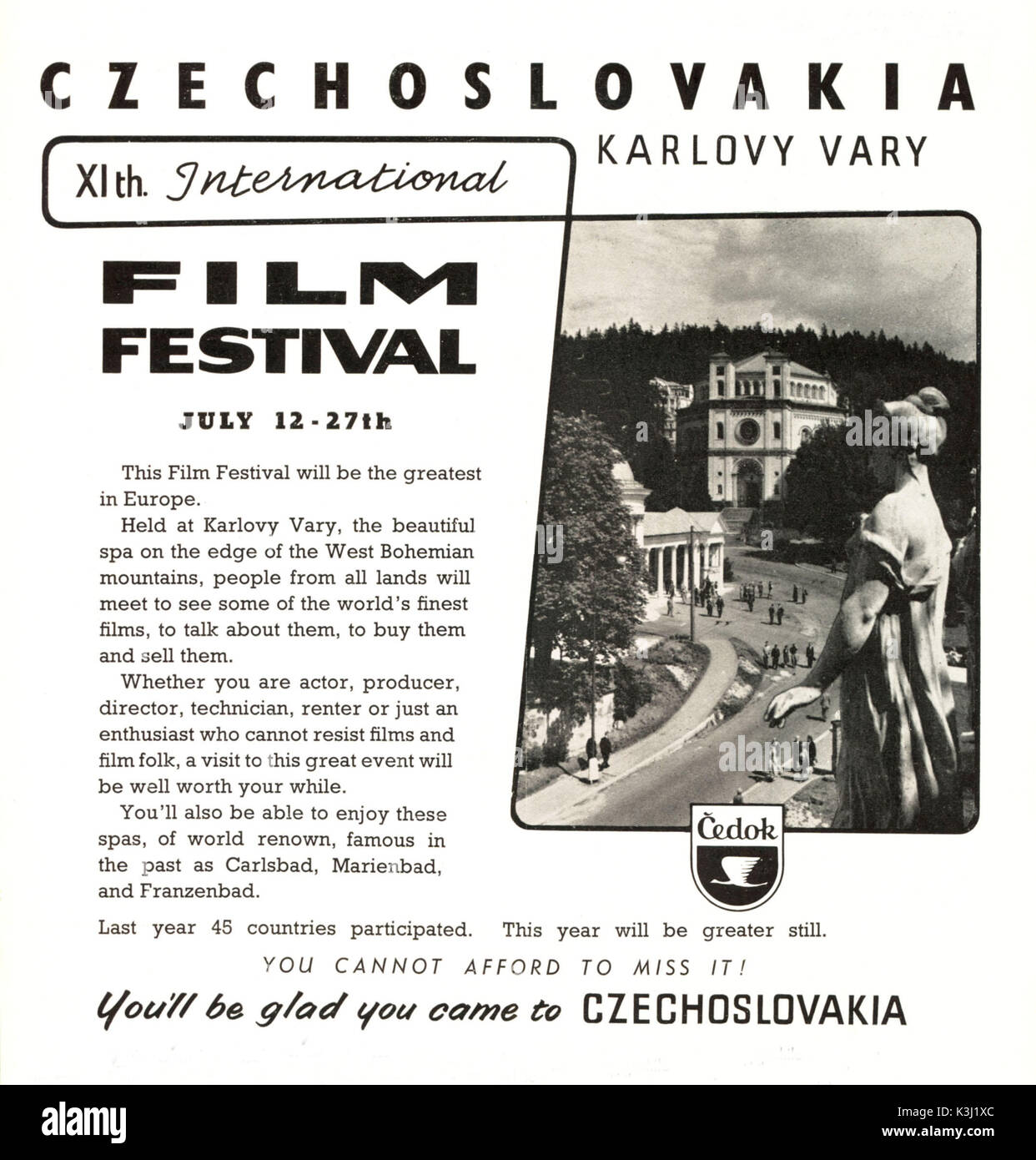 KARLOVY VARY FILM FESTIVAL POSTER - JULY 1958 Stock Photo