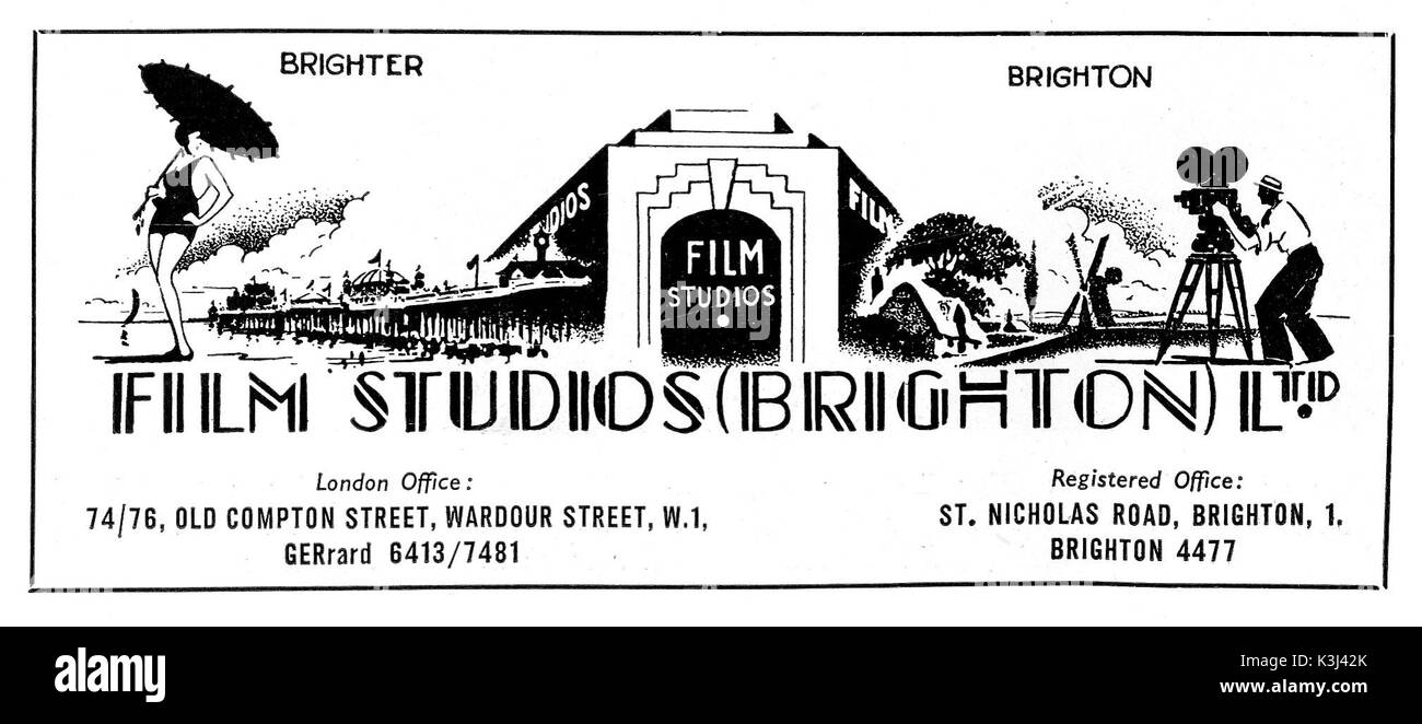 BRIGTON FILM STUDIOS Ad from 1949 BRIGHTON FILM STUDIOS Advertisement from 1949 Stock Photo