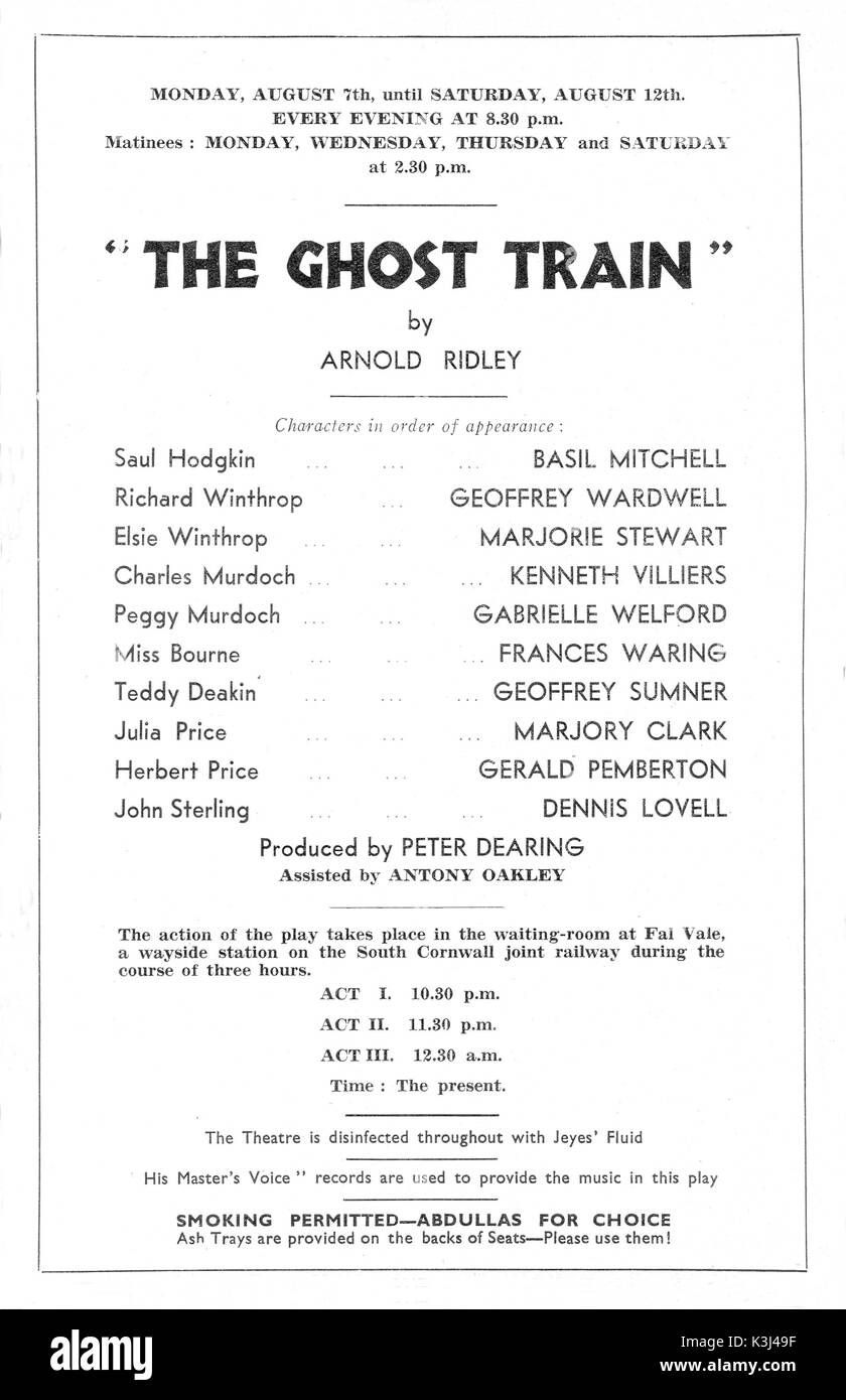 THEATRE THE GHOST TRAIN by Arnold Ridley Q Theatre, Kew, London