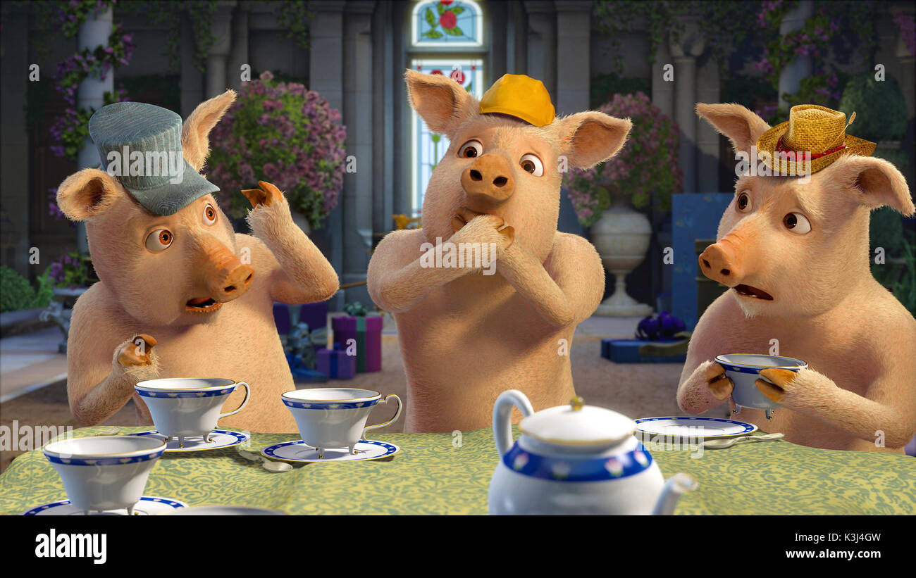 The Three Little Pigs are interrupted during their tea party in DreamWorks? SHREK THE THIRD, to be released by Paramount Pictures in May 2007. DreamWorks Animation S.K.G. Presents a PDI/DreamWorks Production, ?Shrek the Third.? Directed by Chris Miller, the film features the voice talents of Mike Myers, Eddie Murphy, Cameron Diaz, Antonio Banderas, Rupert Everett, Justin Timberlake, Julie Andrews, John Cleese, Eric Idle, Cheri Oteri, Amy Poehler, Maya Rudolph, Amy Sedaris, John Krasinski and Ian McShane. The story is by Andrew Adamson. The screenplay is by Jeffrey Price & Peter S. Seaman a Stock Photo