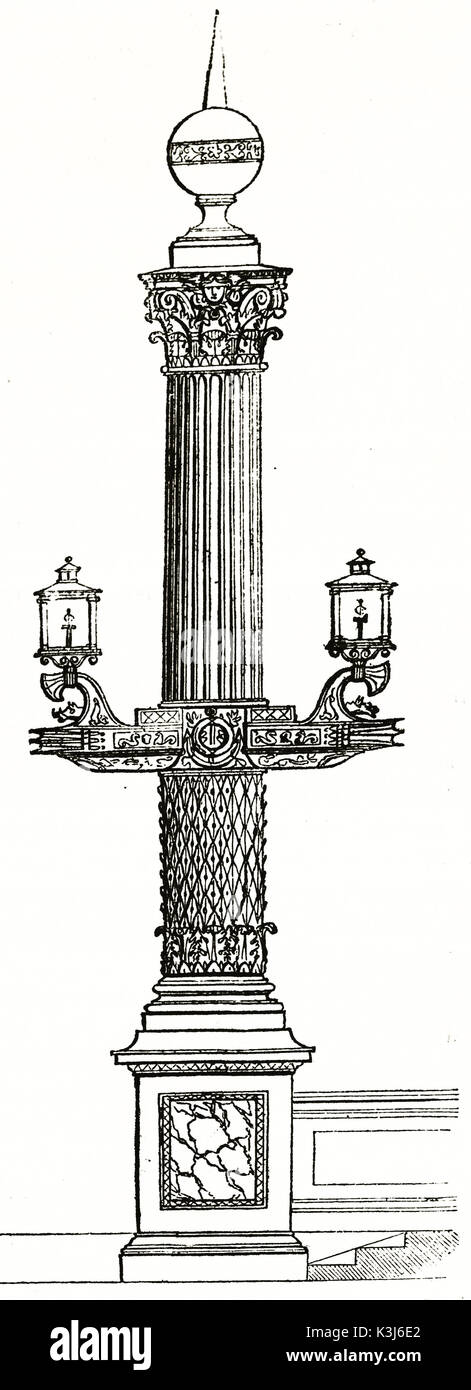 Old illustration of rostral column in Place de la Concorde, Paris. By ...
