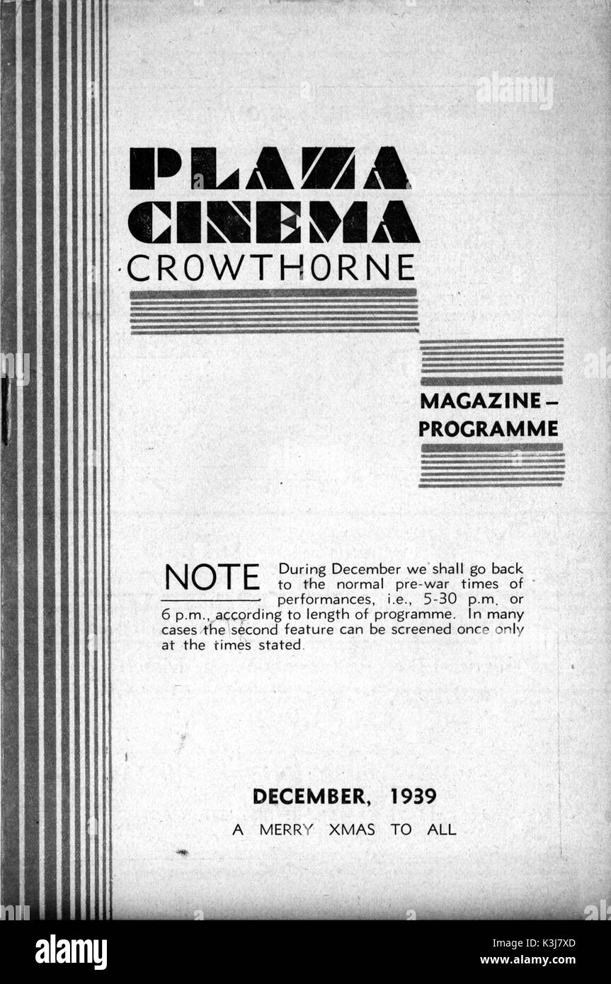 PROGRAMME FOR THE PLAZA CINEMA CROWTHORNE DECEMBER 1939 Stock Photo