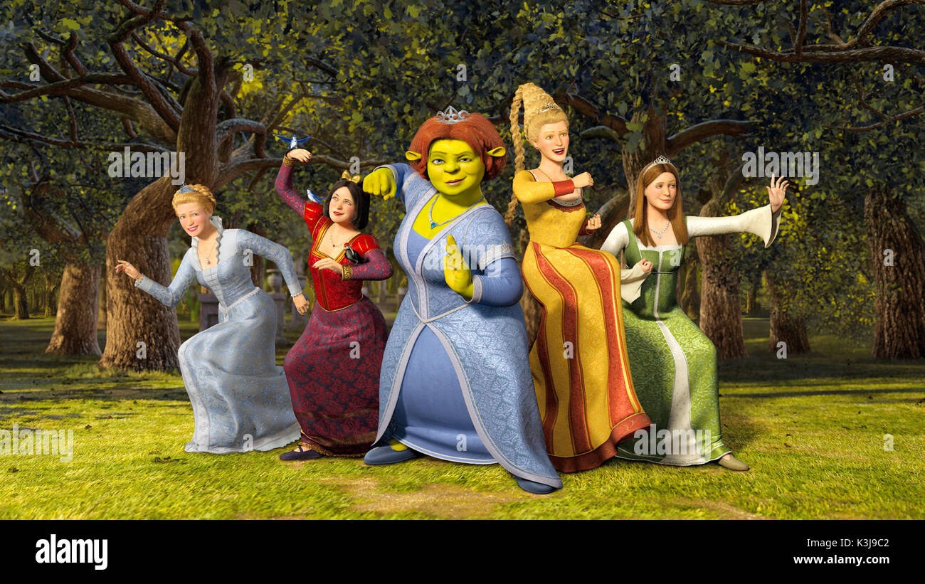 SHREK THE THIRD aka SHREK 3 Cinderella voiced by AMY SEDARIS, Snow White voiced by AMY POEHLER, Princess Fiona voiced by CAMERON DIAZ, Rapunzel voiced by MAYA RUDOLPH, Sleeping Beauty voiced by CHERI OTERI      Date: 2007 Stock Photo