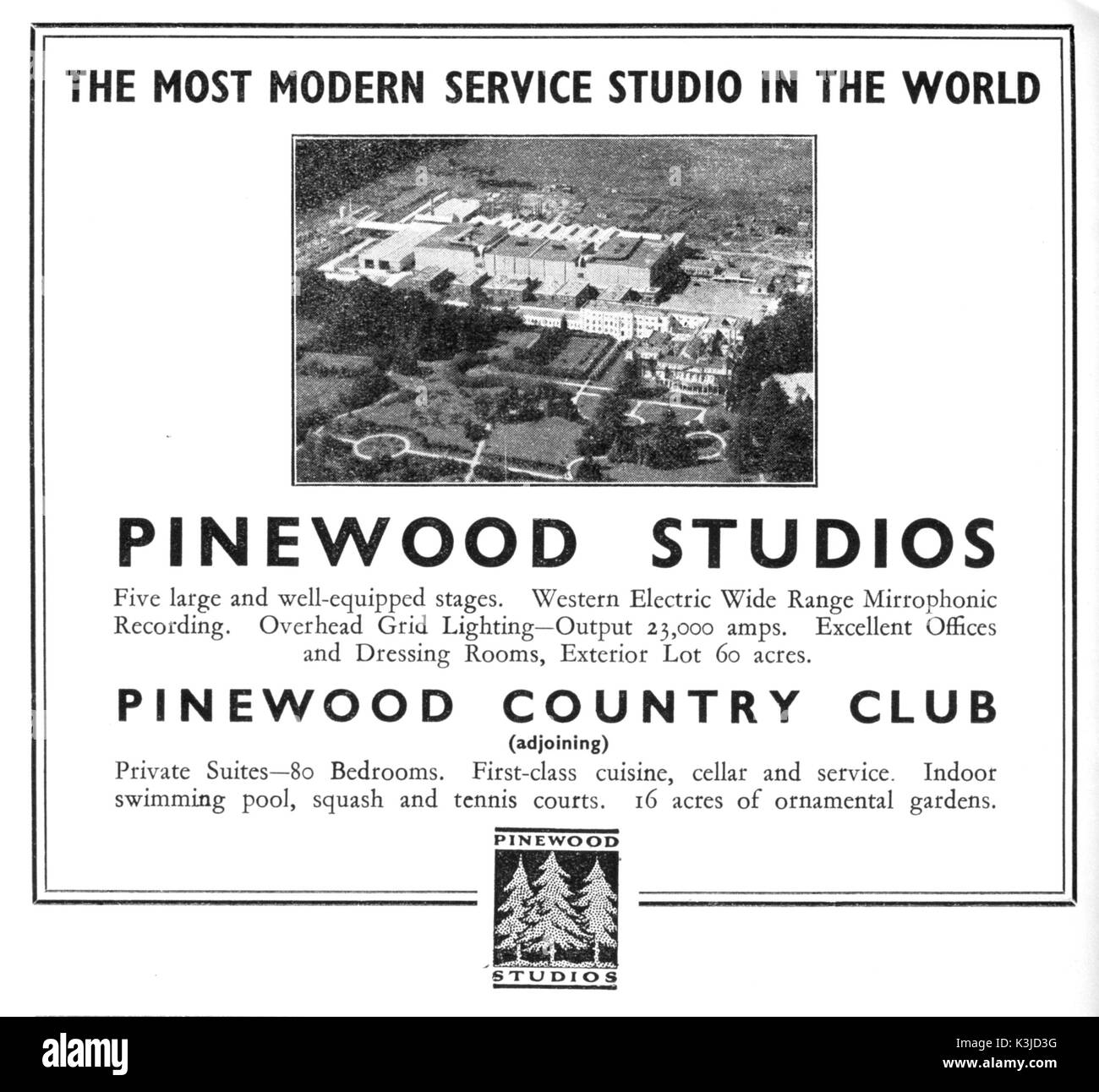 Advertisement for PINEWOOD STUDIOS, Iver, Buckinghamshire c1937 Stock Photo