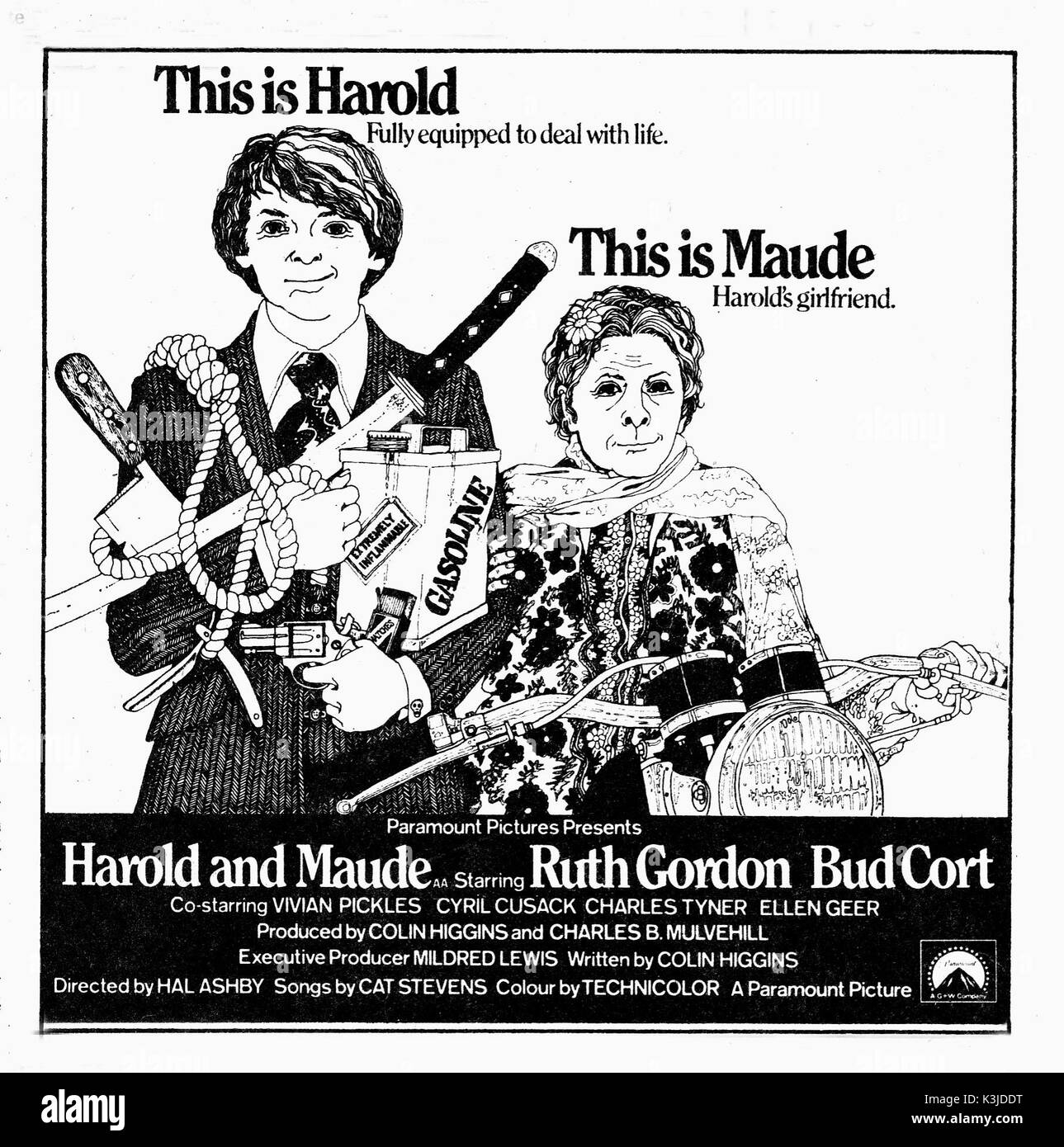 HAROLD AND MAUDE BUD CORT as Harold, RUTH GORDON as Maude HAROLD AND MAUDE     Date: 1971 Stock Photo